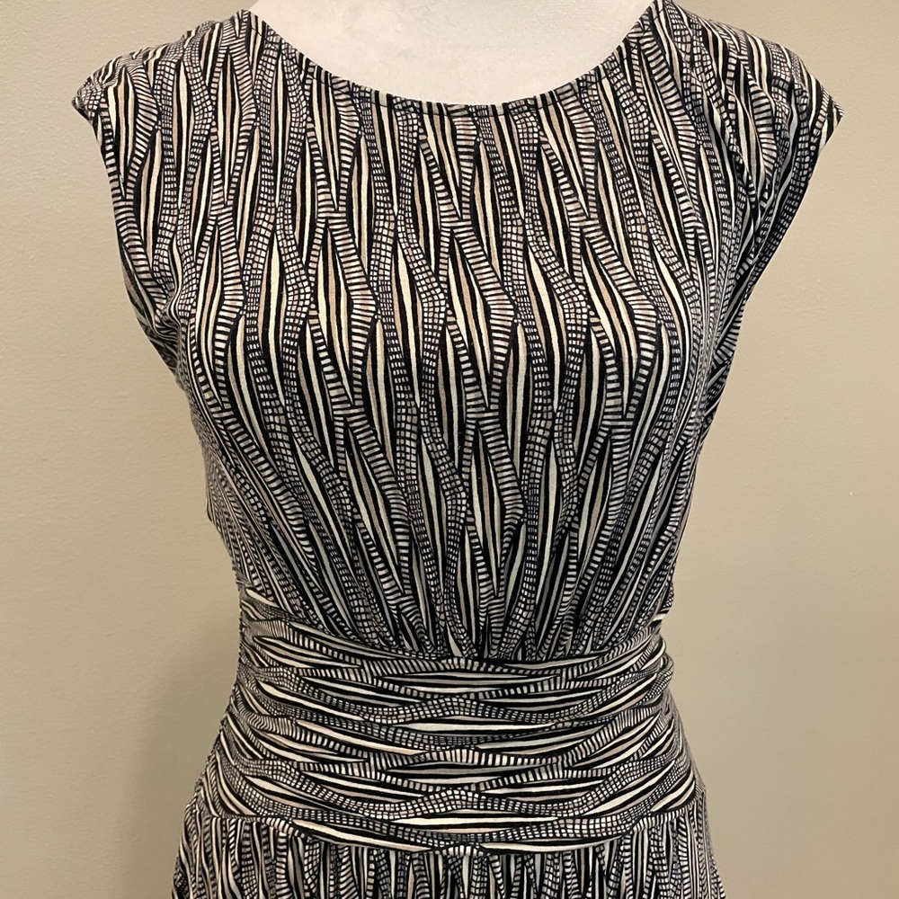 Moulinette Soeurs Black and White Ruched Sheath Midi Dress